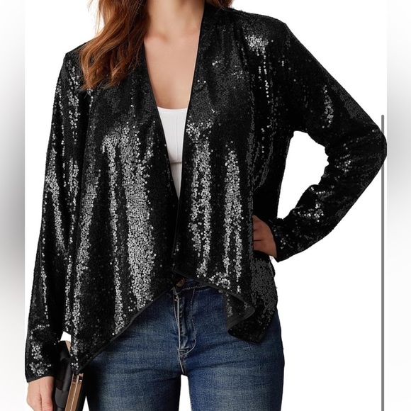 ALTAR’D State Black Sequin Open Front Waterfall Jacket - Picture 1 of 13